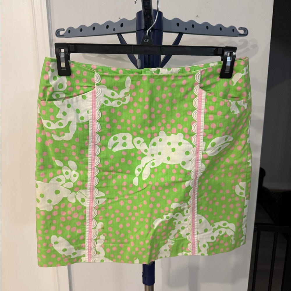 Lilly Pulitzer Original Green Crab Print Shift Skirt with Pockets Size 8